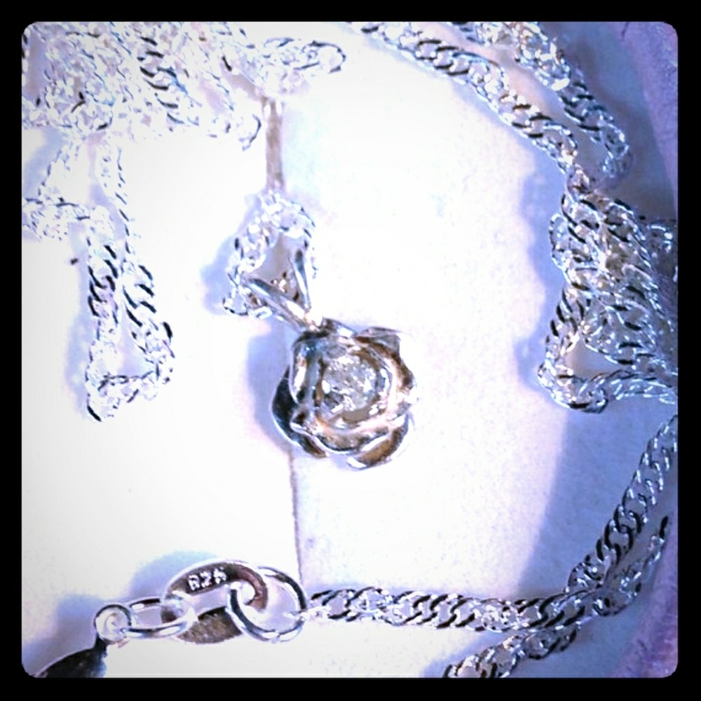 Natural Diamond Sterling Silver Necklace